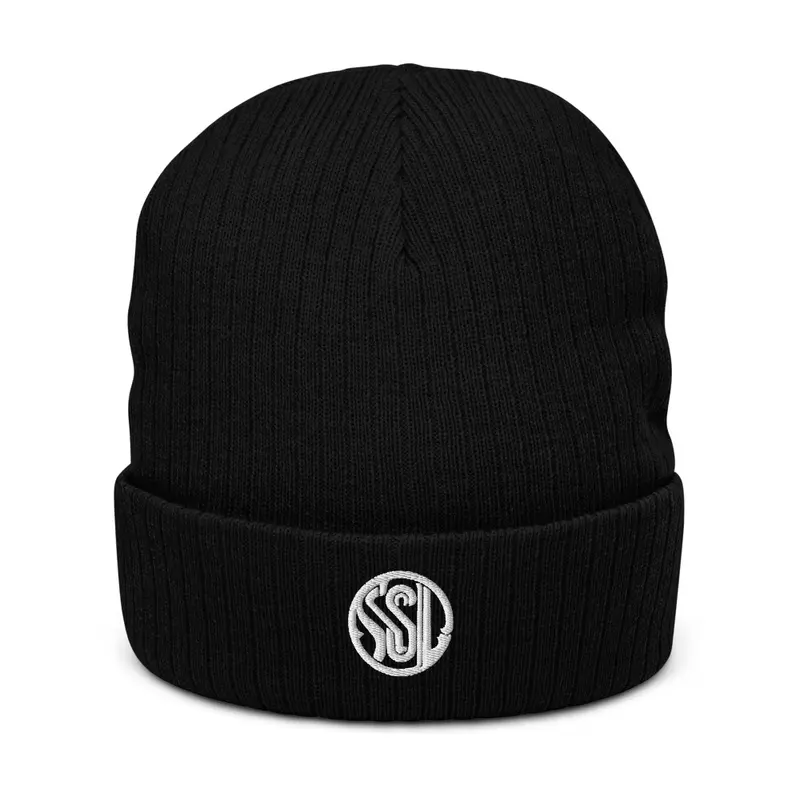 Abstract small logo ribbed knit beanie