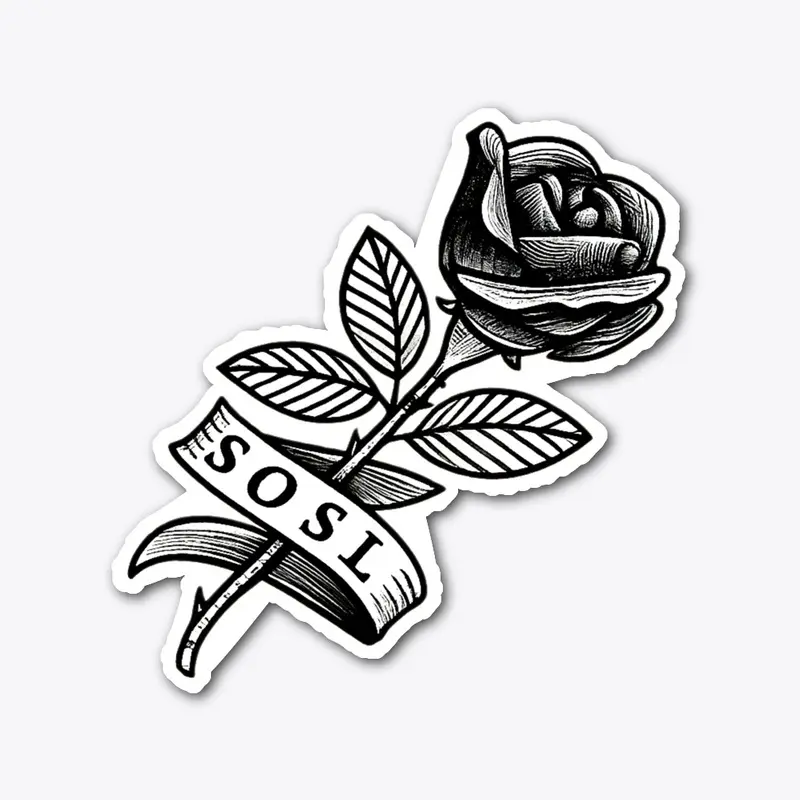 Single Rose XL vinyl 6" sticker in Mono