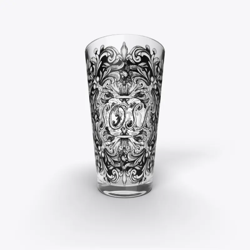 Deruto printed pint glass in monochrome