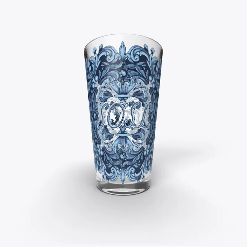 Deruta printed pint glass in frost