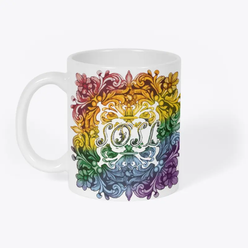 Deruta SOSL rainbow colorway mug