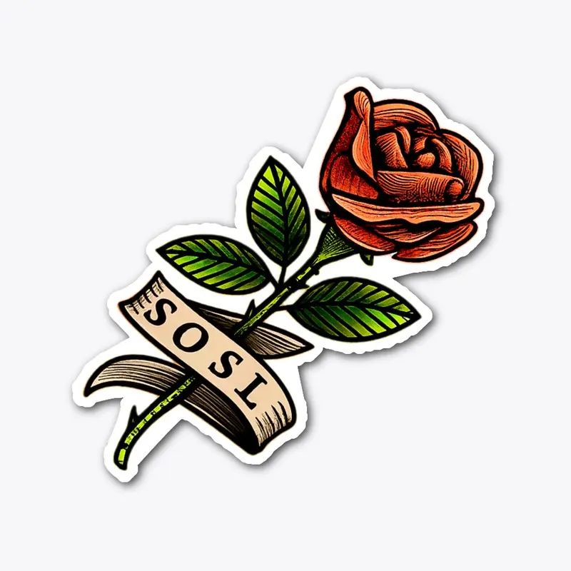 Single Rose XL vinyl sticker in peach