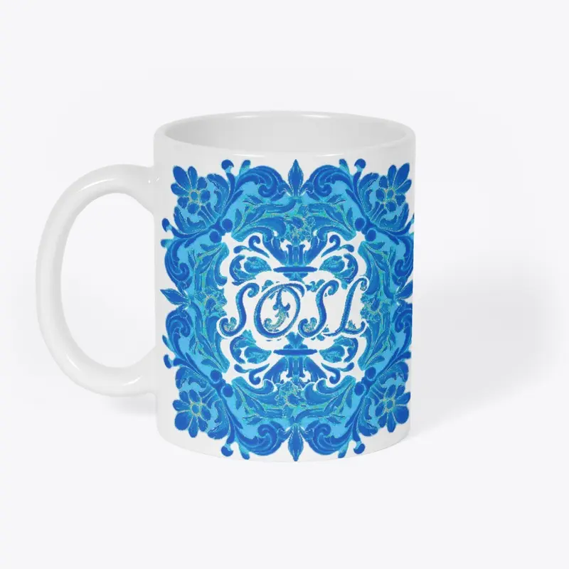 Deruta SOSL pottery blue mug